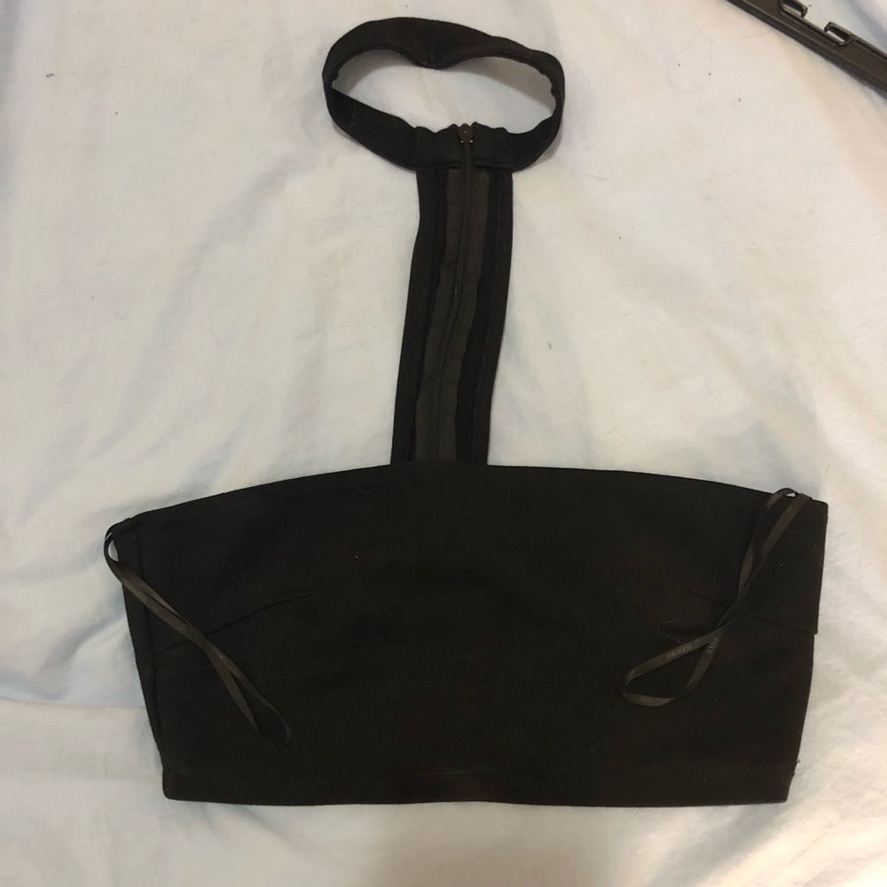 Black crop tube top with built in choker